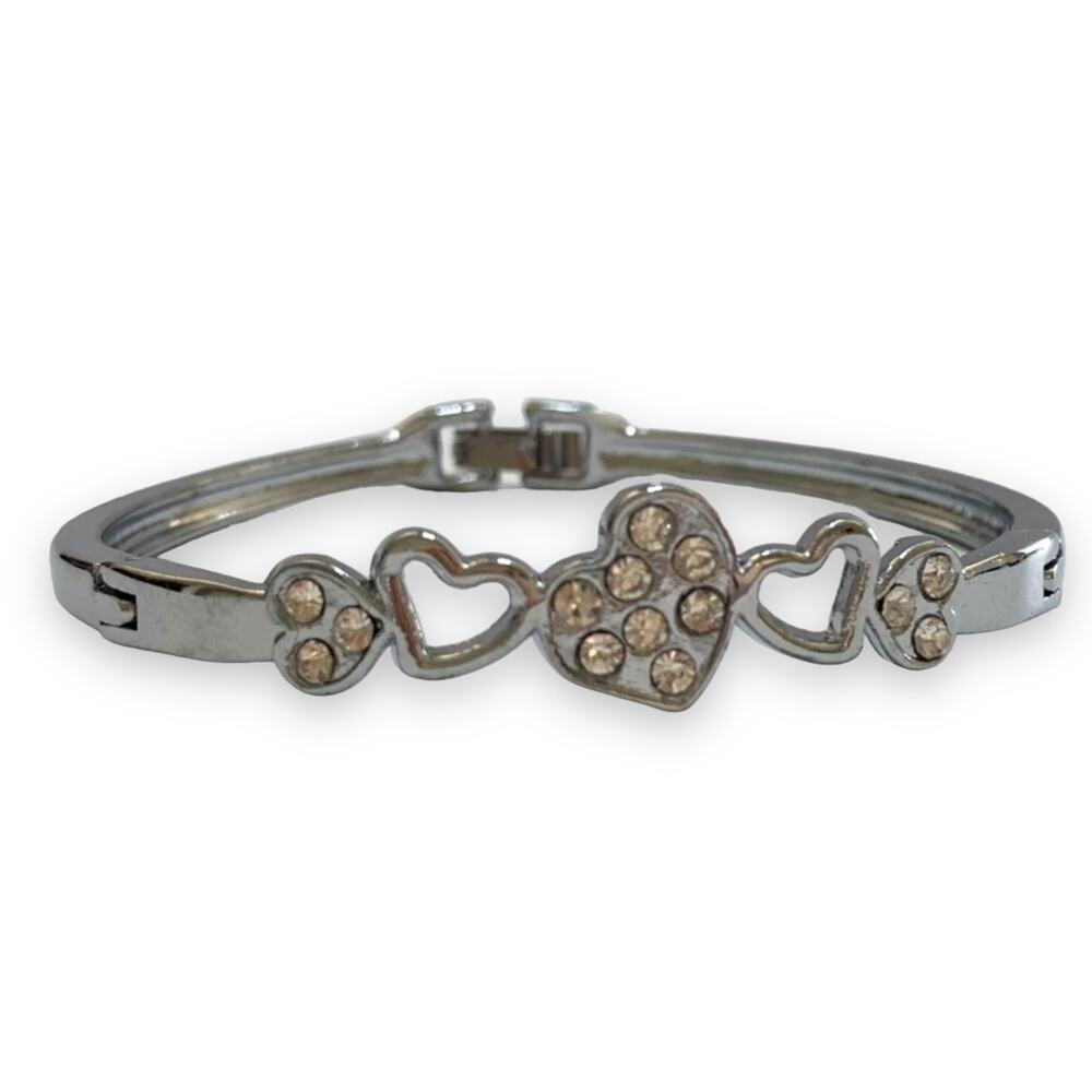 Silver Heart Rhinestone Bangle Bracelet